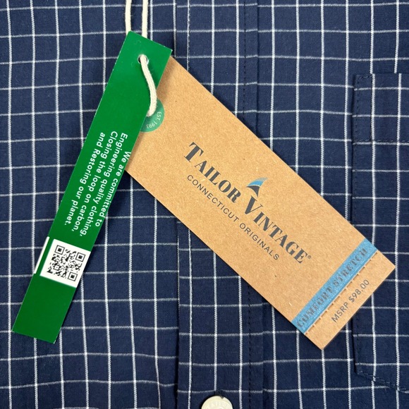 Tailor Vintage Connecticut Originals Mens L Button Down Shirt Grid Check NWT - Picture 4 of 8